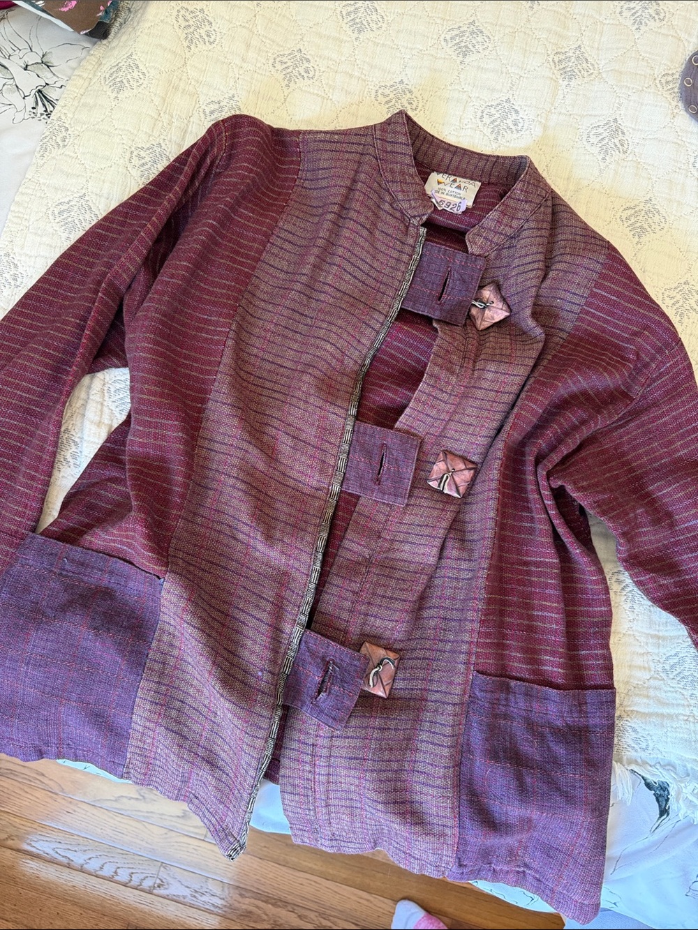 Women's Maroon Textured Vintage Toggle Jacket - Dry cleaned